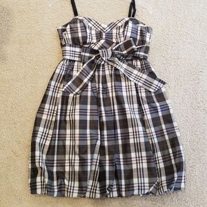 Black, white, purple dress